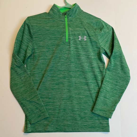 Under Armour Other - Under Armour Boys Green Heather HeatGear Loose 1/4 Zip Long Sleeve Pullover